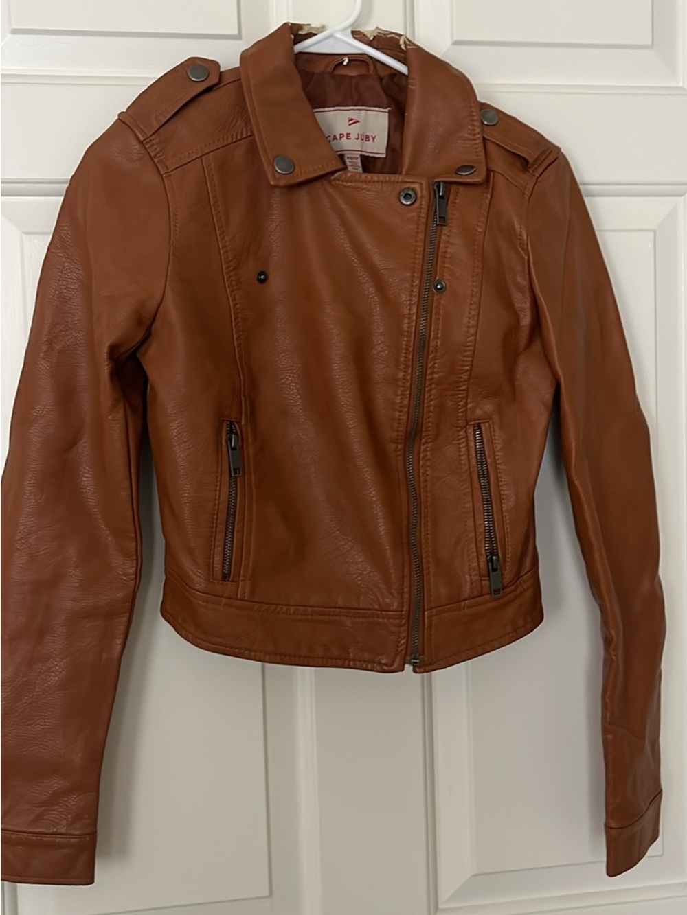 Cape Juby Women's Cognac Faux Leather Moto Jacket
